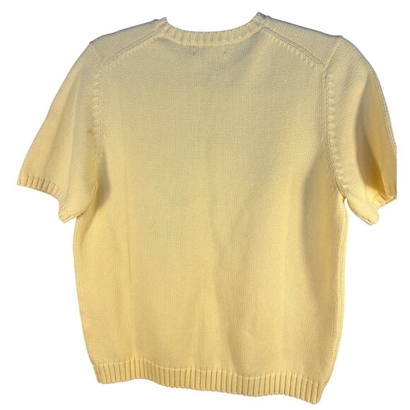 Lands End Womens Medium 10/12 Yellow Knit Sweater Floral & Hummingbird Granny - Picture 4 of 9